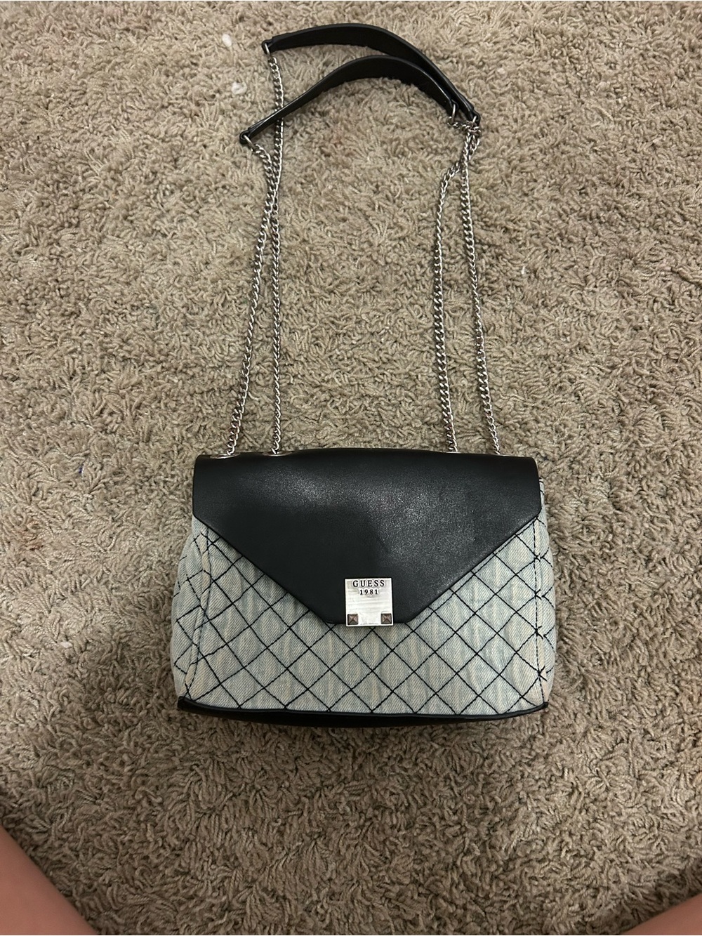 GUESS Black & Light Blue Quilted Envelope Crossbody